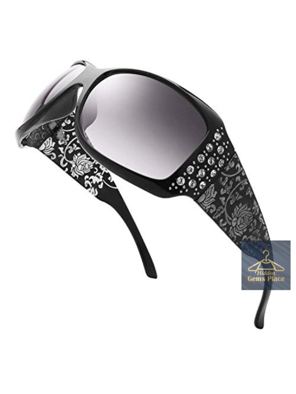 Oversized Rhinestone Sunglasses UV400 Gradient Lens Wrap Around Retro